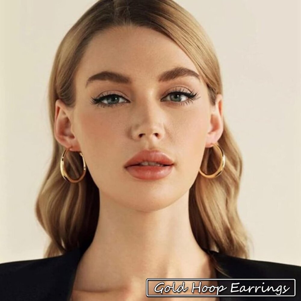 Gold Hoop Earrings Set 36 Pairs Mix of Sizes and Styles Hypoallergenic Jewelry - Picture 2 of 9